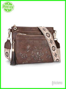 Sunflower Crossbody Bag with Wide Adjustable Strap Multi Pocket Purse